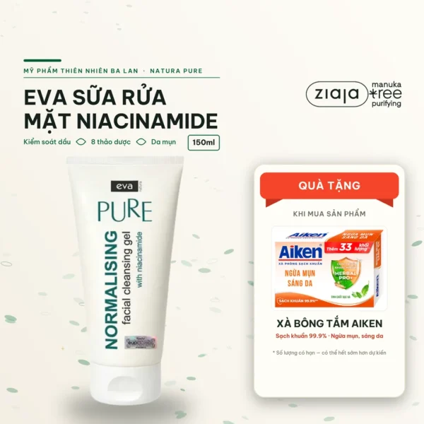 Gel Rửa Mặt Eva Nature Pure Chứa Niacinamide - cho Da Dầu Mụn & 8 Thảo Dược 150ml