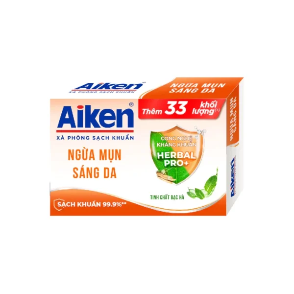 Quà Tặng - Xà phòng Aiken sạch khuẩn Ngừa Mụn Sáng Da chiết xuất Bạc Hà 120g
