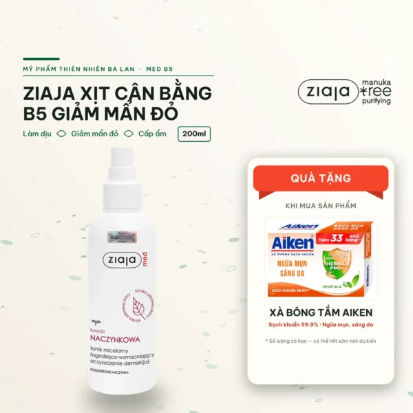 Xịt Dưỡng Dịu Da Tăng Cường Hiệu Quả Bởi B5 Ziaja Med Kuracja Naczynkowa Tonik Micelarny 200ml