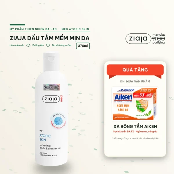 Dầu Tắm Mềm Mịn Da Ziaja Med Atopic Skin Dermatological Formula Bath & Shower Oil Softening 270ml