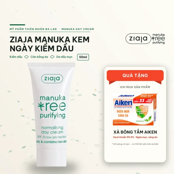 Kem Ngày Ziaja Manuka 50ml - Kiềm Dầu, Giảm Mụn, Kem Lót Bảo Vệ Da, Cho Da Dầu Mụn & Hỗn Hợp