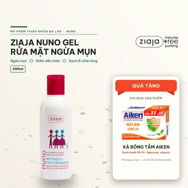 Gel Rửa Mặt Ngừa Mụn Ziaja Nuno Cho Da Dầu Da Hỗn Hợp 200ml – Không Gây Kích Ứng