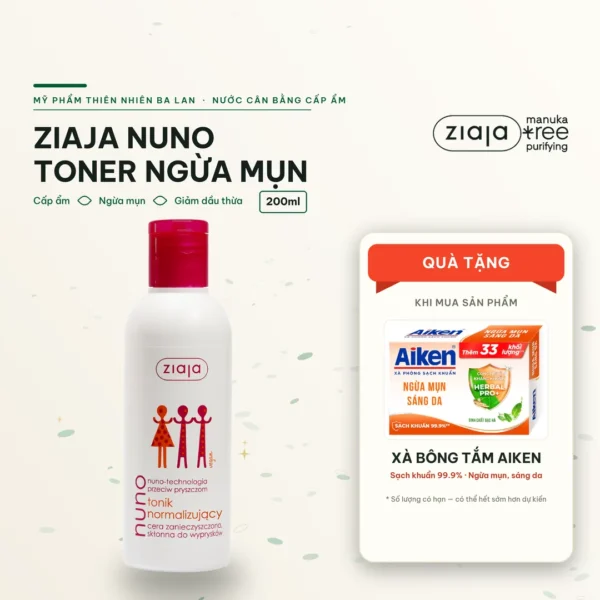 Toner Ziaja Nuno – Nước Cân Bằng Cho Da Dầu Mụn 200ml, Không Gây Kích Ứng