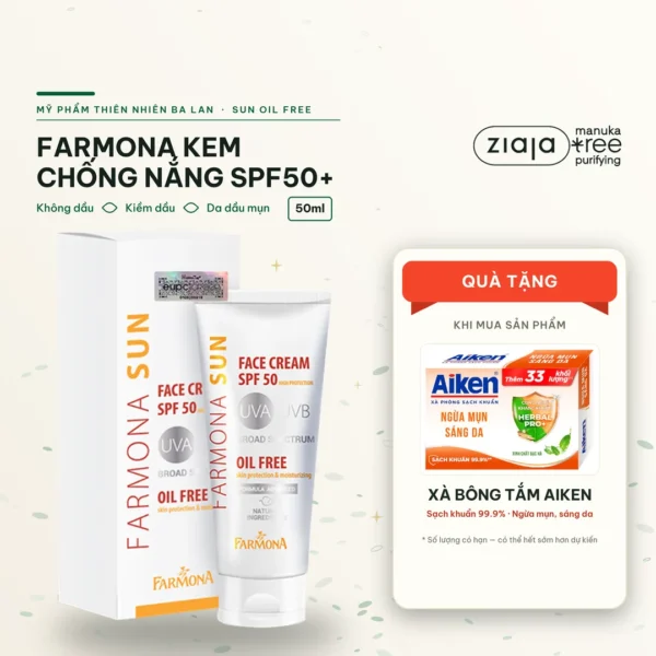 Kem Chống Nắng Farmona Sun Face Cream Oil Free SPF50+ Không Chứa Dầu Dành Cho Da Dầu Mụn 50ml